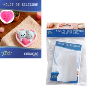 Molde em Silicone para Velas, Resinas, Sabão e Gesso - Coração com Ursos