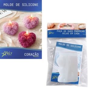 Molde em Silicone para Velas, Resinas, Sabão e Gesso - Coração com Rosas