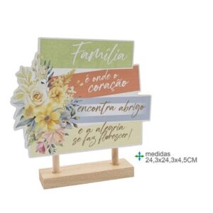 Placa de Mesa em MDF com design floral e texto inspirador