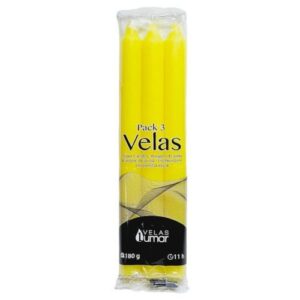 Pack de 3 velas cónicas amarelas de 20cm para decoração
