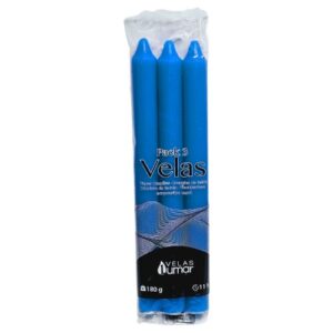 Pack de 3 velas cónicas azuis de 20cm para decoração