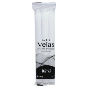 Pack de 3 velas cónicas brancas de 20cm para decoração