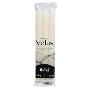 Pack de 3 velas cónicas creme de 20cm para decoração