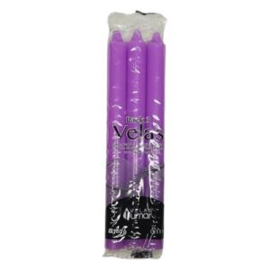 Pack de 3 velas cónicas lilás de 20cm para decoração