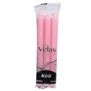 Pack de 3 velas cónicas rosa de 20cm para decoração de ambientes