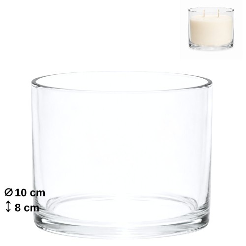 Copo de vidro transparente com 10cm de diâmetro e 8cm de altura