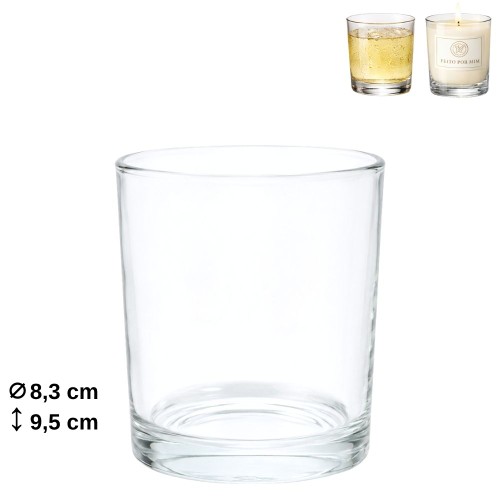 Copo em vidro transparente com 8,3cm de diâmetro e 9,5cm de altura