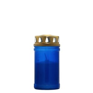 Círio Vela 30LL Azul com tampa dourada, adequado para cemitério