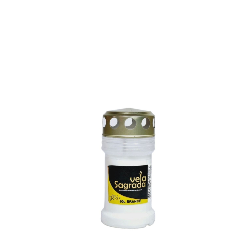 Círio Vela Sagrada 30L Branco com tampa dourada para cemitério
