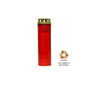 Círio Vela 7 Dias Vermelho com cera amarela reciclada e tampa metálica
