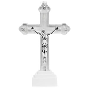 Círio Elétrico LED Cruz Branco sem pilhas com base branca