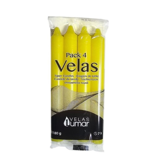 Pack de 4 velas cónicas amarelas de 17,5cm para decoração