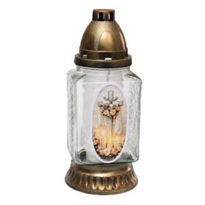Candeeiro de vidro decorativo com tampa e ilustração floral