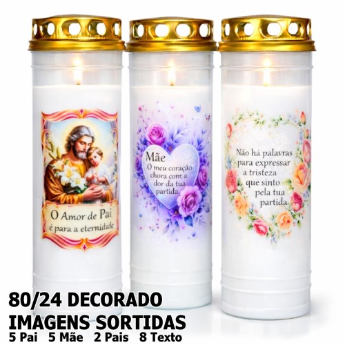 Círio Vela 80/24 - 5 Pai / 5 Mãe / 2 Pais / 8 Texto, Decorado