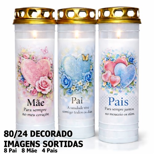 Círio Vela 80/24 - 8 Pai / 8 Mãe / 4 Pais, Decorado