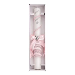 Vela Redonda de Batismo Decorada - Rosa