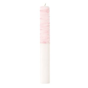 Vela de Batizado Quadrada 250g - Branco, Pingado Rosa