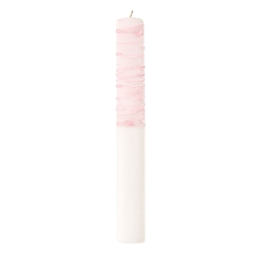 Vela de Batizado Quadrada 250g - Branco, Pingado Rosa