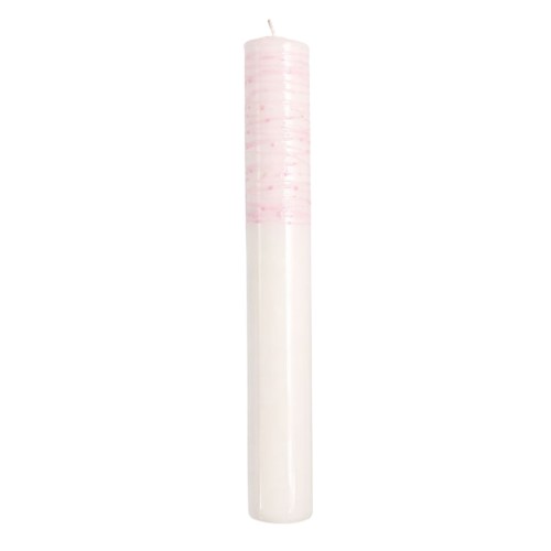 Vela de Batizado Redonda 260g - Branco, Pingado Rosa