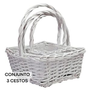 Cesto Quadrado com Asa - Pack 3, Branco
