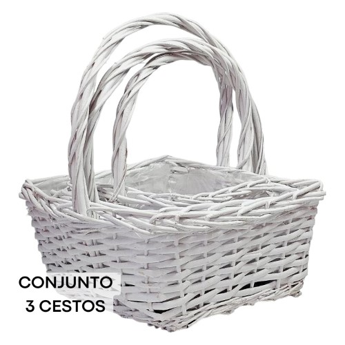 Cesto Quadrado com Asa - Pack 3, Branco