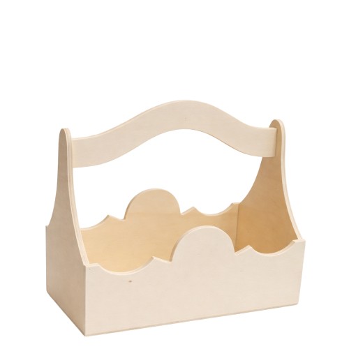 Cesto em Madeira com Pega para Kit de Batizado 24,5x24x13,5cm