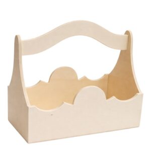 Cesto em Madeira com Pega para Kit de Batizado 32,5x27x19,5cm