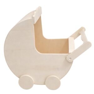 Caixa em Madeira Carrinho de Bebé para Kit de Batizado 25x36x33,5cm