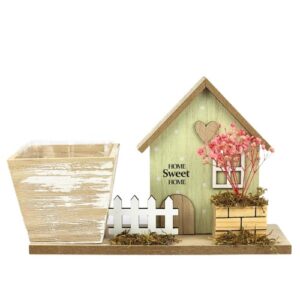 Casa Verde em Madeira com Vaso 25x17cm