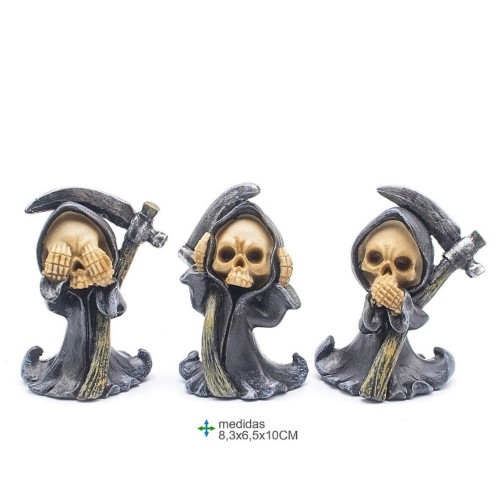 Caveira em Resina 8,3x6,5x10cm - Cego, Surdo e Mudo