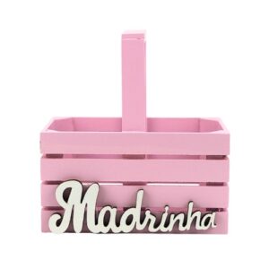 Cesto Rosa em Madeira 12x7cm - Madrinha