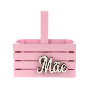 Cesto Rosa em Madeira 12x7cm - Mãe