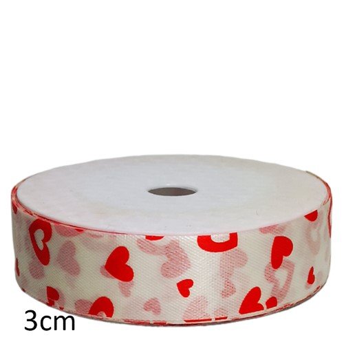 Rolo de Fita de Cetim com Corações 30mm x 45m