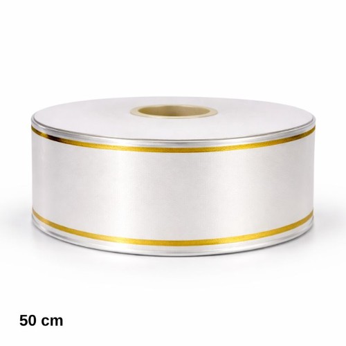 Rolo de Fita para Funeral 50mm x 50m - Branco / Dourado