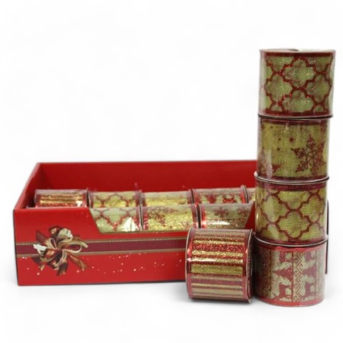 Rolo de Fita 65mm x 3m - Natal, Vermelho / Dourado