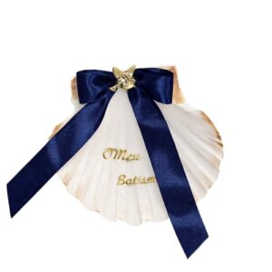 Concha Branca Natural Decorada 11cm - Azul Escuro