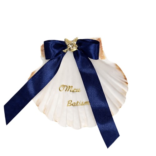 Concha Branca Natural Decorada 11cm - Azul Escuro