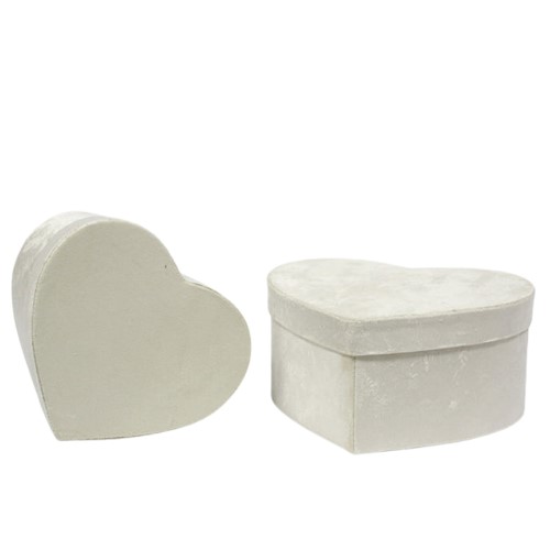 Caixa Coração em Cartão / Veludo com Tampa 25x22cm - Pack 2, Creme