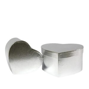 Caixa Coração em Cartão com Tampa 22x19x12cm - Pack 2, Prateado Metalizado