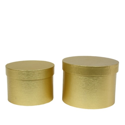 Caixa Redonda em Cartão com Tampa 19x14cm - Pack 2, Dourado Metalizado