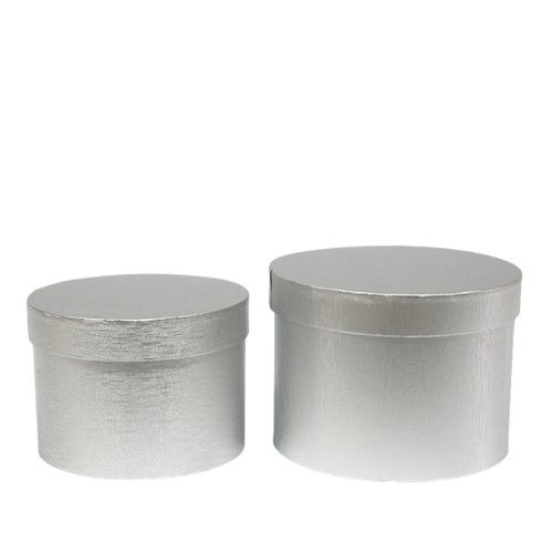 Caixa Redonda em Cartão com Tampa 19x14cm - Pack 2, Prateado Metalizado