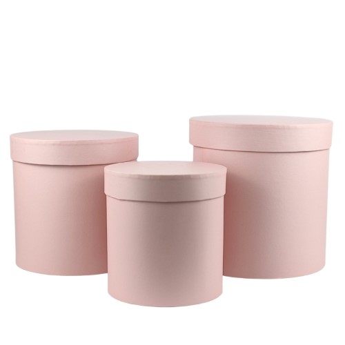 Caixa Redonda em Cartão com Tampa 19cm - Pack 3, Rosa
