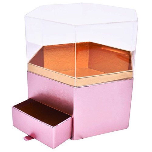 Caixa Hexagonal em Cartão com Tampa 21x18x19,5cm - Rosa