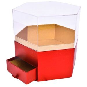 Caixa Hexagonal em Cartão com Tampa 21x18x19,5cm - Vermelho