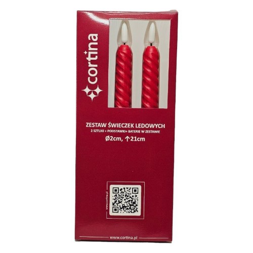 Vela Elétrica LED Espiral 21cm com Pilhas - Vermelho, Pack 2