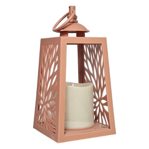 Lanterna 20cm com Vela sem Pilhas - Salmão