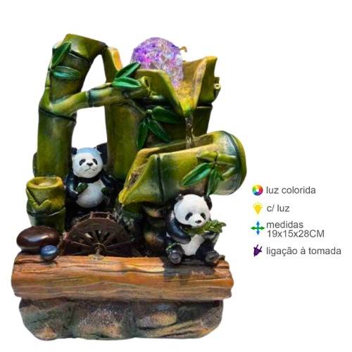 Fonte de Água em Resina com Pandas 18x16x26cm