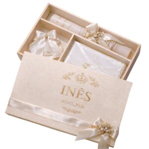 Kit / Conjunto Batismo (Vela Redonda Decorada, Toalha e Concha) - Pérola