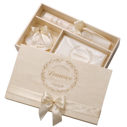 Kit / Conjunto Batismo (Vela Redonda Decorada, Toalha e Concha) - Pérola