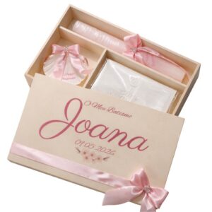 Kit / Conjunto Batismo (Vela Redonda Decorada, Toalha e Concha) - Rosa